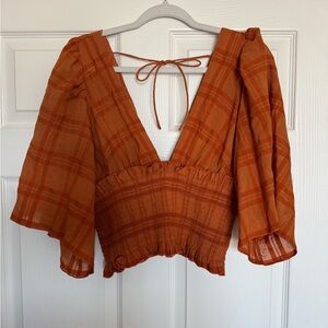 Anthropologie Rust Plaid Blouse